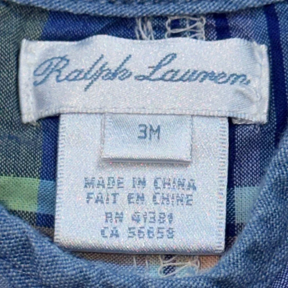 Ralph Lauren Baby Boys Blue Plaid Madras Cargo Romper One Piece 3M Sleeveless